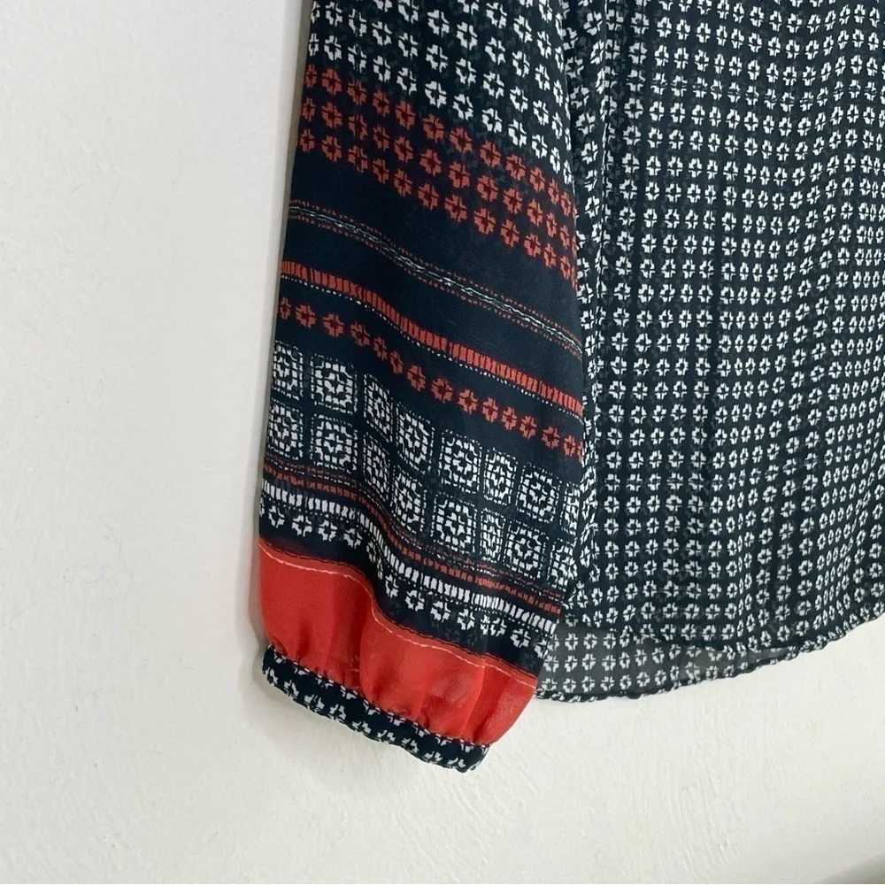 SANCTUARY Boho Print Patterned Semi-Sheer Long Sleeve Blouse Women's Small - Picture 3 of 15